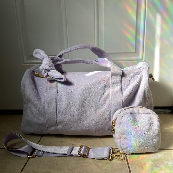 Stoney Clover Lane x Target Hearts Duffle Bag In Color Purple Terry Cloth - Picture 6 of 7